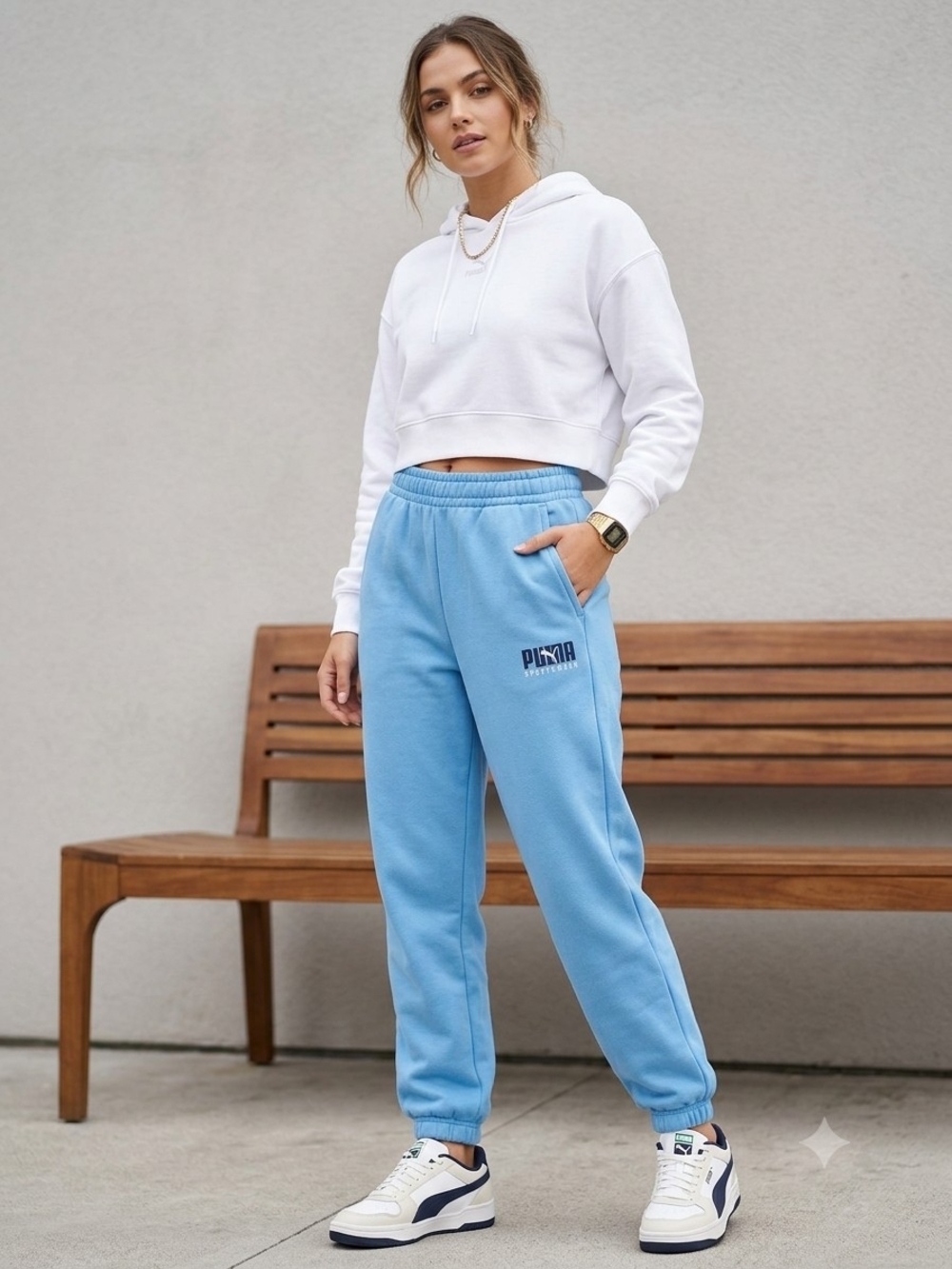 Puma Sportswear Blue Fleece Jogger Sweatpants Elastic Waist Medium NWOT